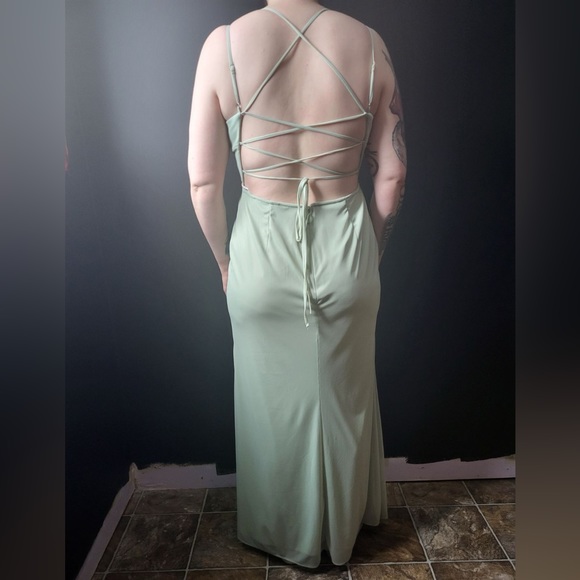 Azazie Dusty sage mesh bridesmaid dress. Style “Krista” - Picture 6 of 6